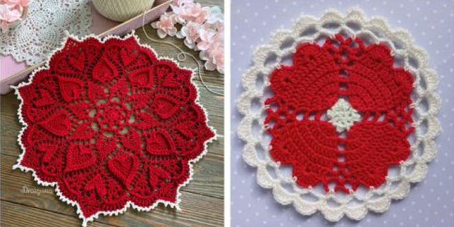 7 hearts around doily free crochet pattern