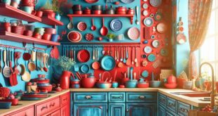 Vibrant Twist: Red and Blue Eclectic Kitchen