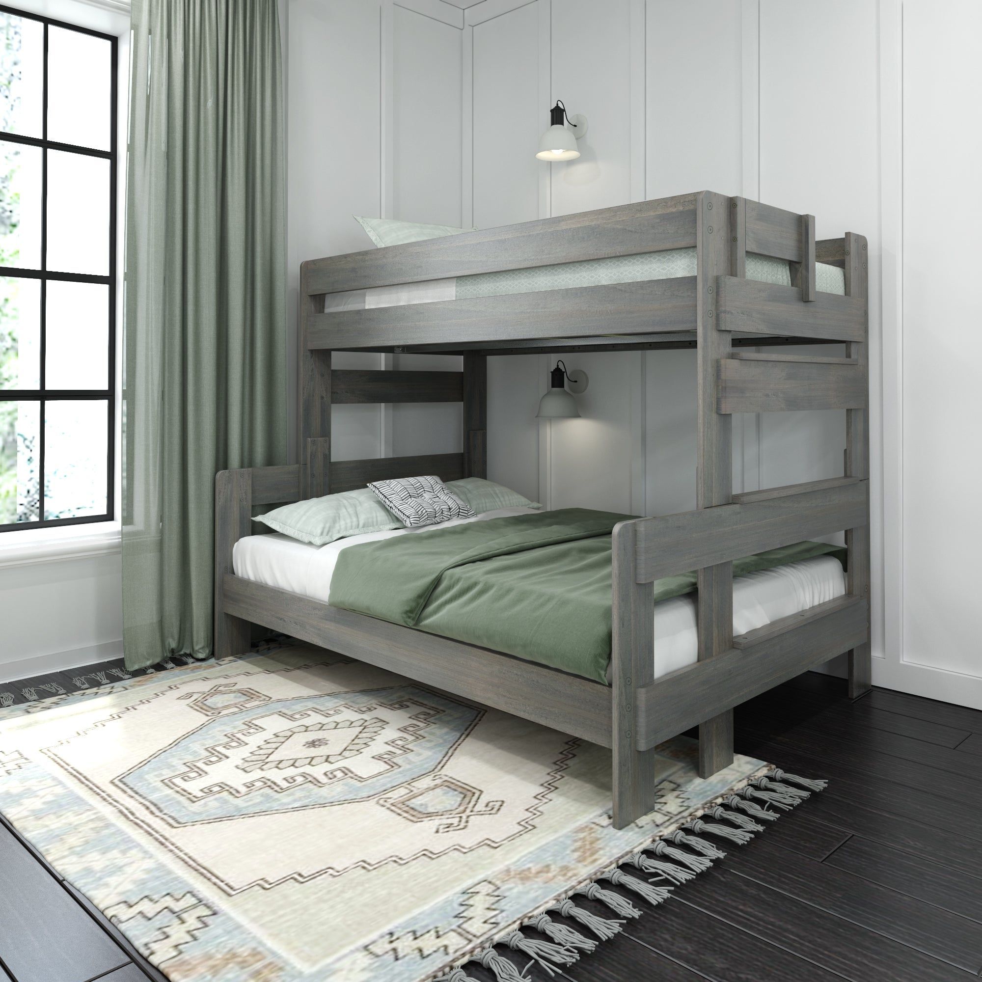 Queen Size Modern Bunk Bed Loft Offers Stylish and Space-Saving Bedroom Solution